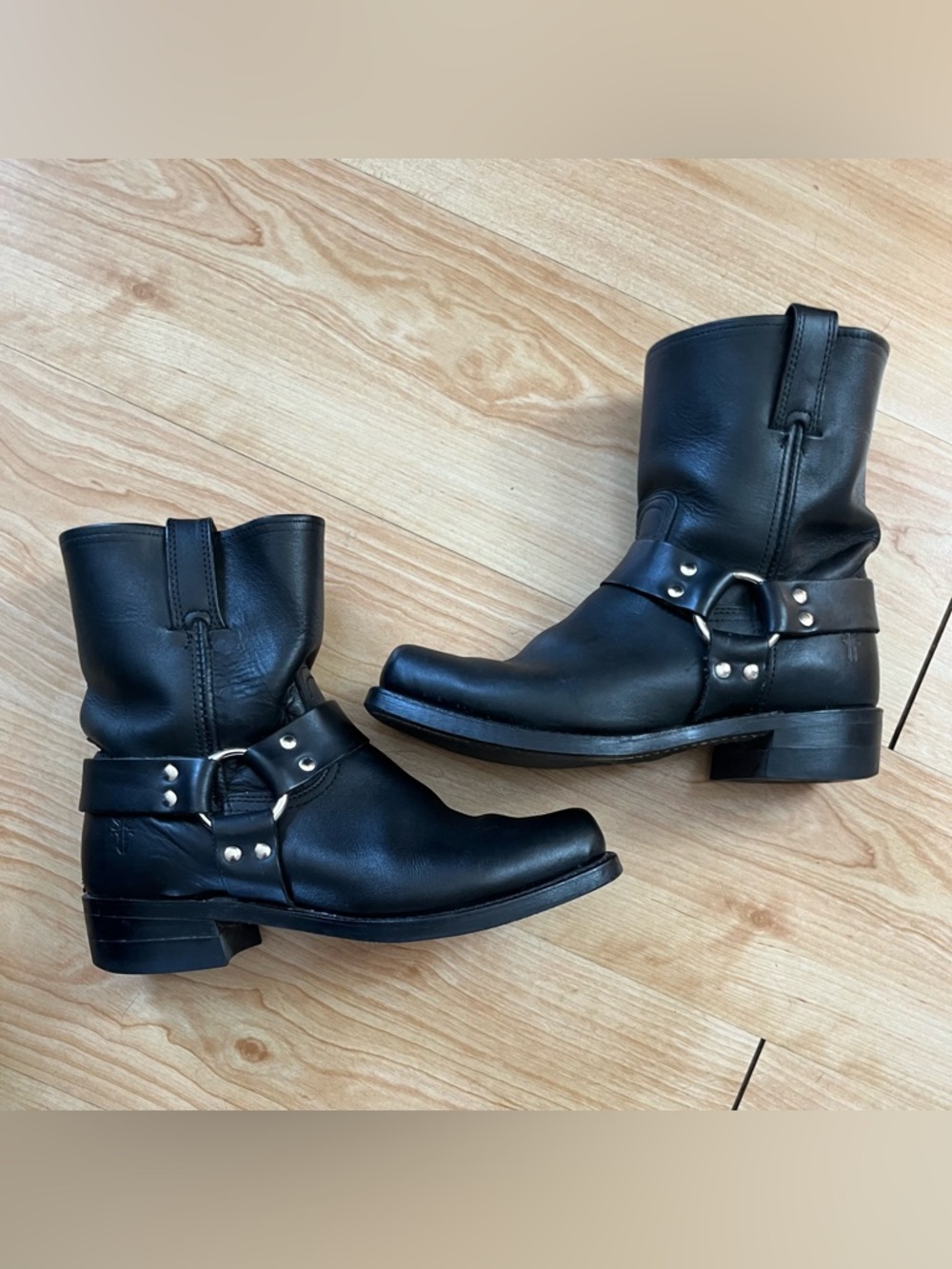 Vintage Frye Boots Mens Black Harness 8R 87400 Made in USA Size 10 Leather